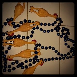 Rubber chicken Mardi Gras beads